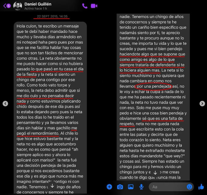 Diálogo en el que Daniel Guillén acepta su conducta misógina pero nunca cambia.
